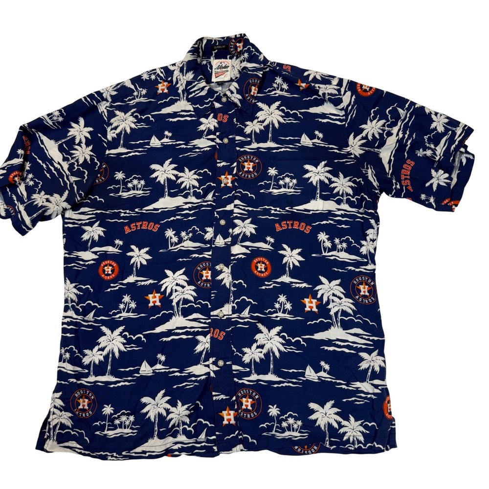 Reyn Spooner Houston Astros Aloha Shirt Mens Large Blue Tropical MLB Baseball